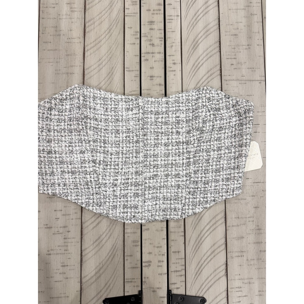 B- 040- Altar'd State Tweed Corset Top Black White Strapless Zipper Back XL NEW
